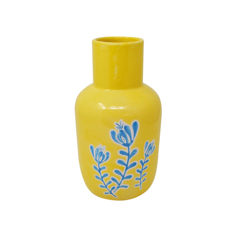 Vase-Yellow with Blue floral